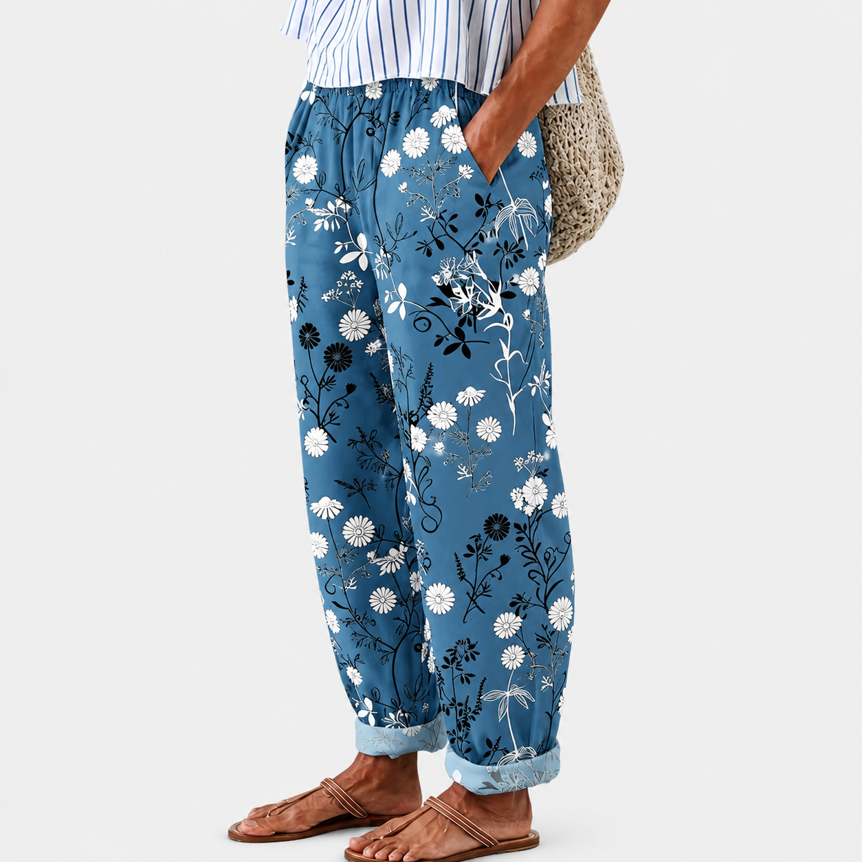 Blue Floral Relax Pants