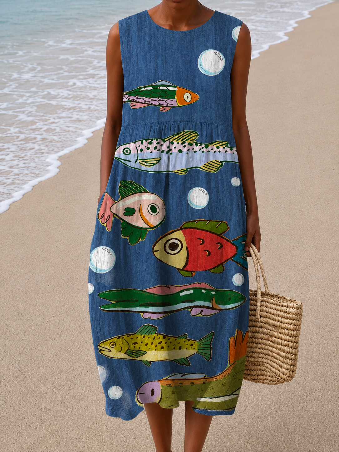 Mia - Women’s Sleeveless Relaxed Fit Midi Dress