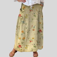Mella | Retro Elegant Floral Art Elastic waistband Pocket Skirt