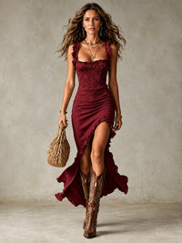 Abigail | Ruffle Trimmed Slit Side