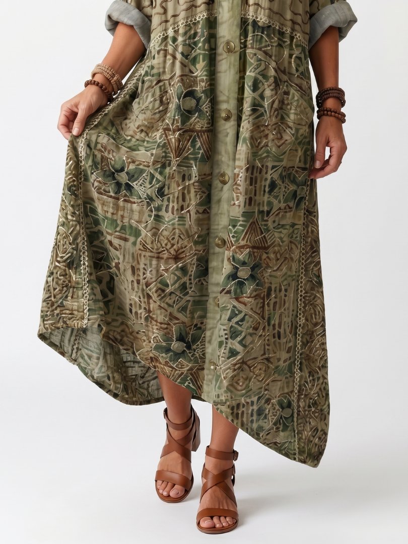 Aleta | Button Front Oversized Pocket Midi Dress Detail