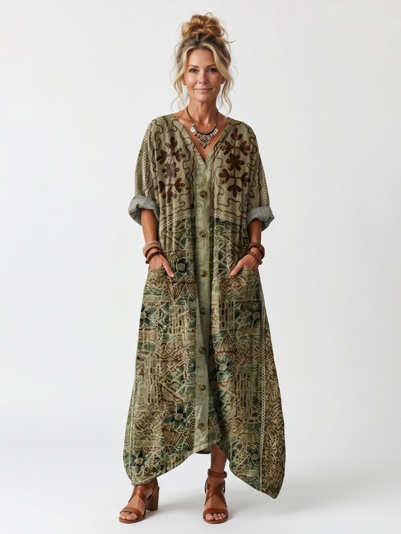 Aleta | Button Front Oversized Pocket Midi Dress Hero