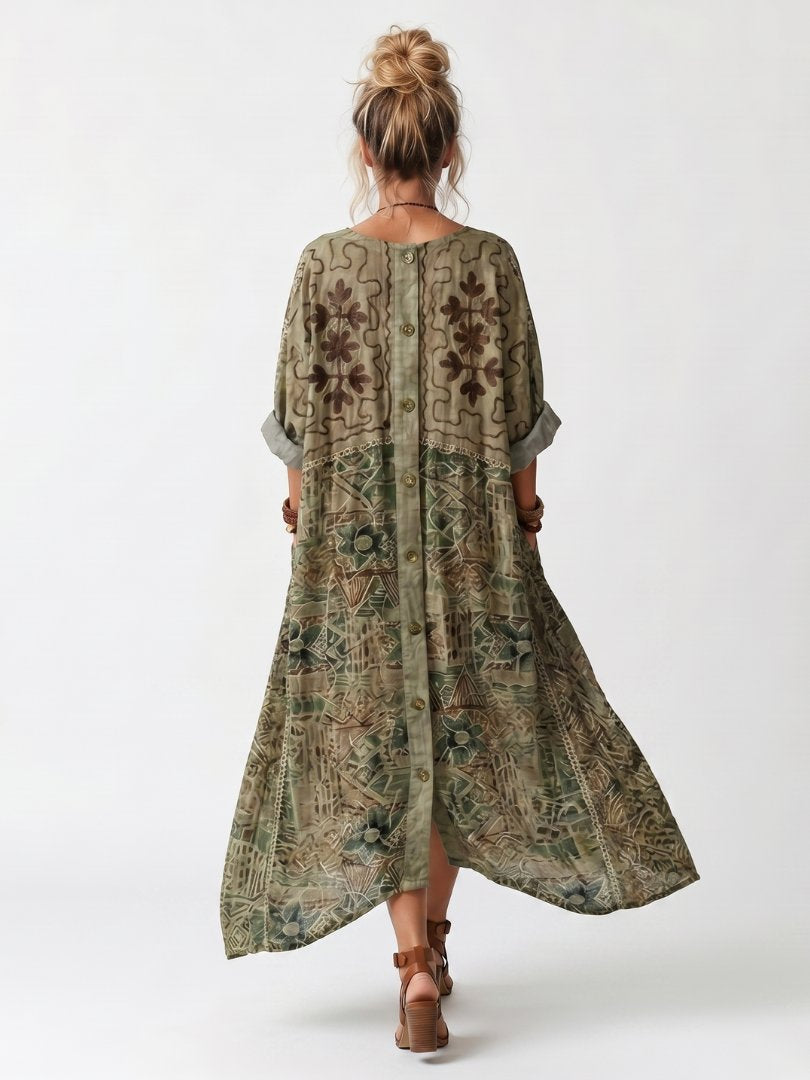 Aleta | Button Front Oversized Pocket Midi Dress Side