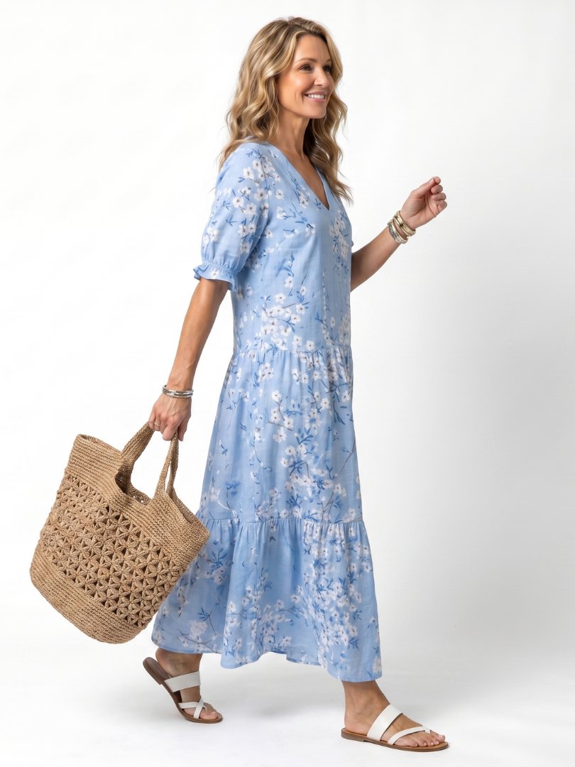 Alora | Floral Print Tassel Tie Midi Dress Front