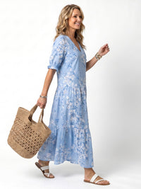 Alora | Floral Print Tassel Tie Midi Dress Front