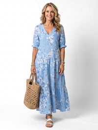 Alora | Floral Print Tassel Tie Midi Dress Hero