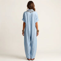 Amarina | Embroidered V-Neck Collar Linen Maxi Dress Alternate