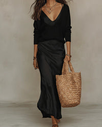 Anaïs – Elegant Satin Midi Dress Detail