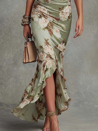 Anastasia | Long Satin Dress with Floral Print Close Up