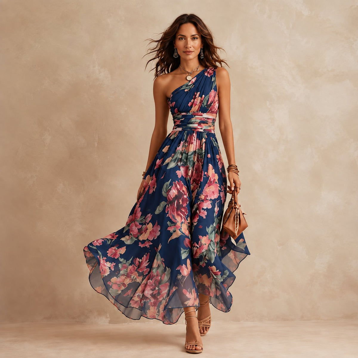 Aurora | One-Shoulder Floral Dress Side