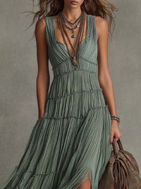 Ava | Gathered V-Neck Maxi Dress for Women Back