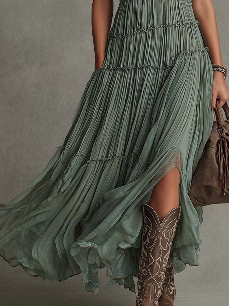 Ava | Gathered V-Neck Maxi Dress for Women Close Up