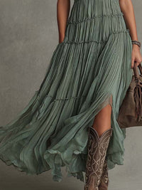 Ava | Gathered V-Neck Maxi Dress for Women Close Up