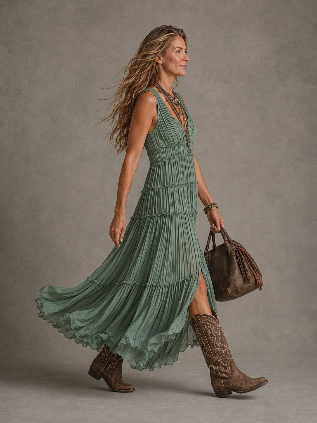 Ava | Gathered V-Neck Maxi Dress for Women Front