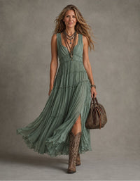 Ava | Gathered V-Neck Maxi Dress for Women Hero