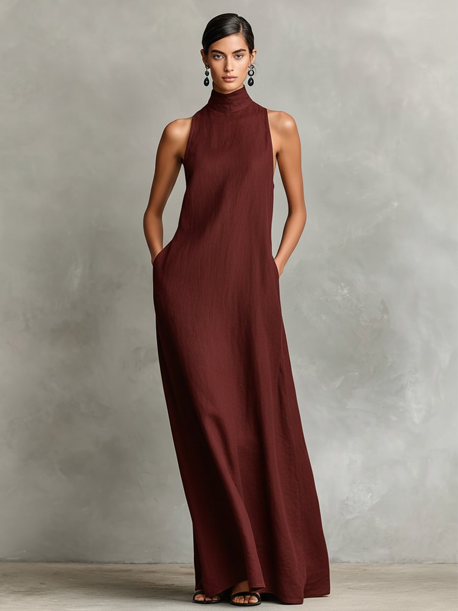 Ava | High-Neck Maxi Dress Close Up