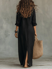 Black Button-Front Bohemian Shirt Maxi Dress Alternate