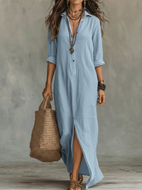 Black Button-Front Bohemian Shirt Maxi Dress Back