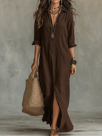 Black Button-Front Bohemian Shirt Maxi Dress Detail