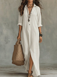 Black Button-Front Bohemian Shirt Maxi Dress Lifestyle