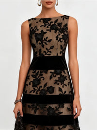 Black Mesh Floral Sleeveless A-Line Midi Dress Detail