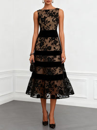 Black Mesh Floral Sleeveless A-Line Midi Dress Hero