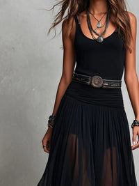 Black Sleeveless Tank Top With Tulle Skirt Maxi Dress (with belt) Angle