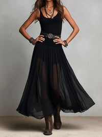 Black Sleeveless Tank Top With Tulle Skirt Maxi Dress (with belt) Detail