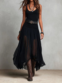 Black Sleeveless Tank Top With Tulle Skirt Maxi Dress (with belt) Hero