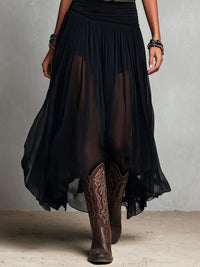Black Sleeveless Tank Top With Tulle Skirt Maxi Dress (with belt) Lifestyle