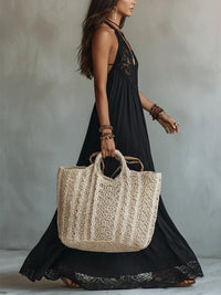 Bohemian Black Sleeveless Lace-Trimmed Maxi Dress Detail