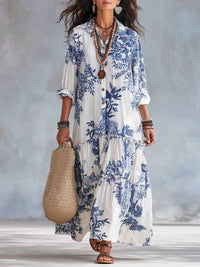 Bohemian Blue Floral Button-down Maxi Dress Hero