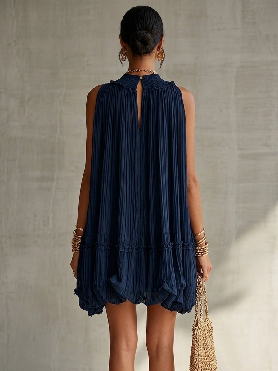 Camilla | Chiffon Mini Dress with Halter Neck and Balloon Skirt Detail