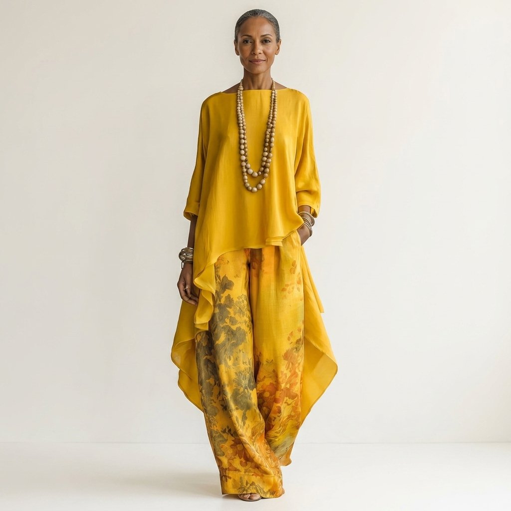 Cariola | Cotton-Silk Two-Piece Set with Asymmetric Tunic Back
