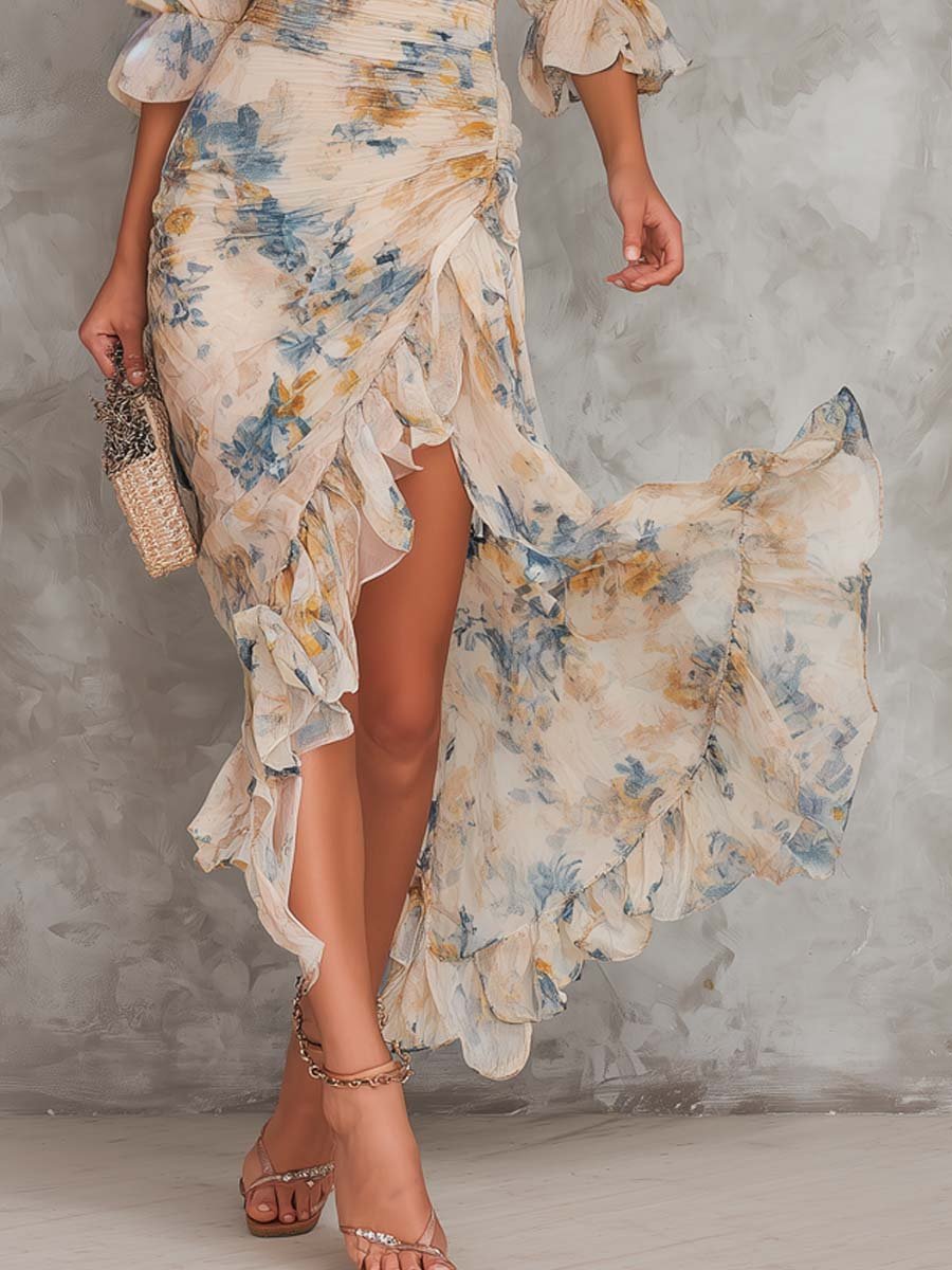 Cassia | Floral Chiffon Maxi Dress for Women Side