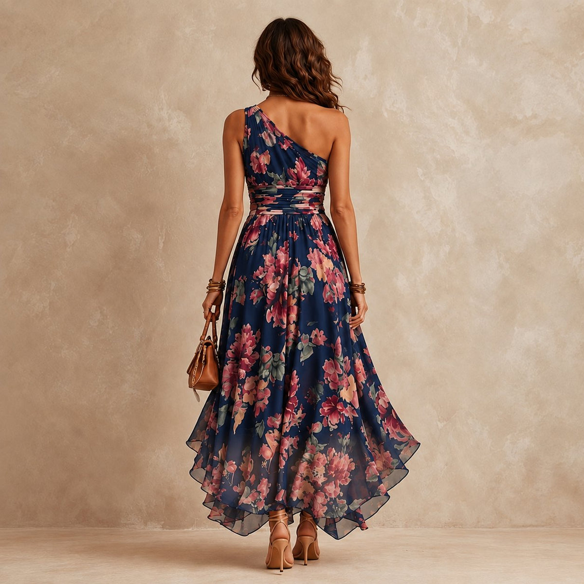 Celeste | One-Shoulder Floral Maxi Detail