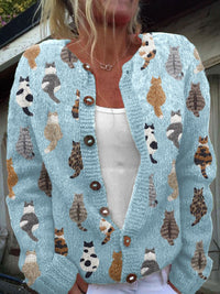Charlotte™ | Cozy Cat Print Cardigan Detail