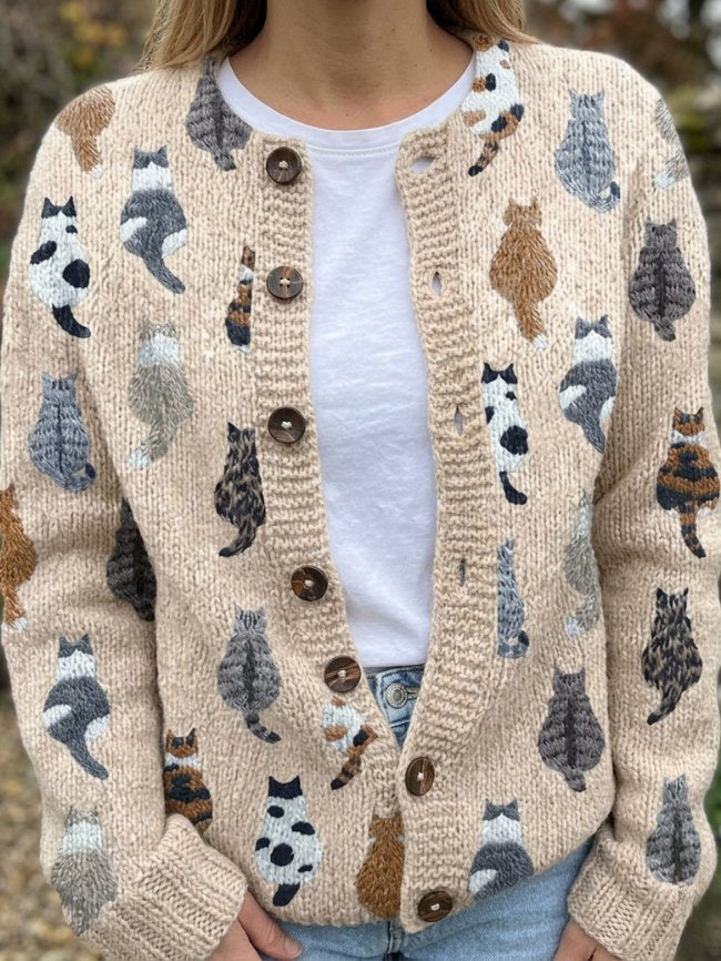 Charlotte™ | Cozy Cat Print Cardigan Hero
