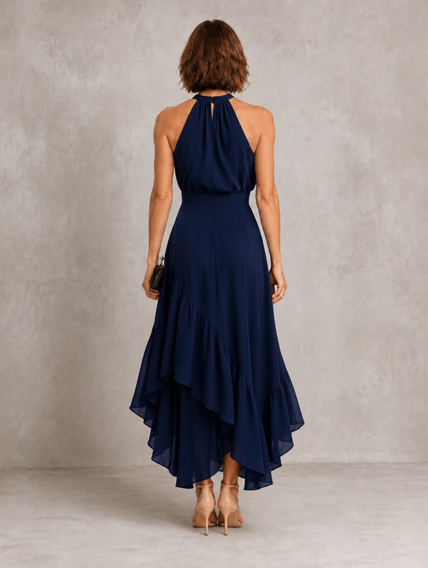 Chloe | Halter Ruffle Hem Close Up