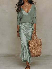 Effortless Ivory Knit & Satin Midi Ensemble Alternate