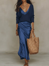 Effortless Ivory Knit & Satin Midi Ensemble Angle