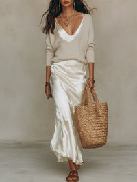 Effortless Ivory Knit & Satin Midi Ensemble Hero