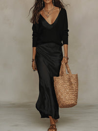Effortless Ivory Knit & Satin Midi Ensemble Lifestyle