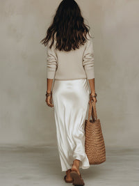 Effortless Ivory Knit & Satin Midi Ensemble Side