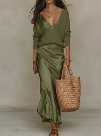 Effortless Ivory Knit & Satin Midi Ensemble View 11