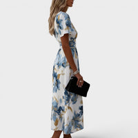 Elara | Floral Wrap Waist Midi Dress Front