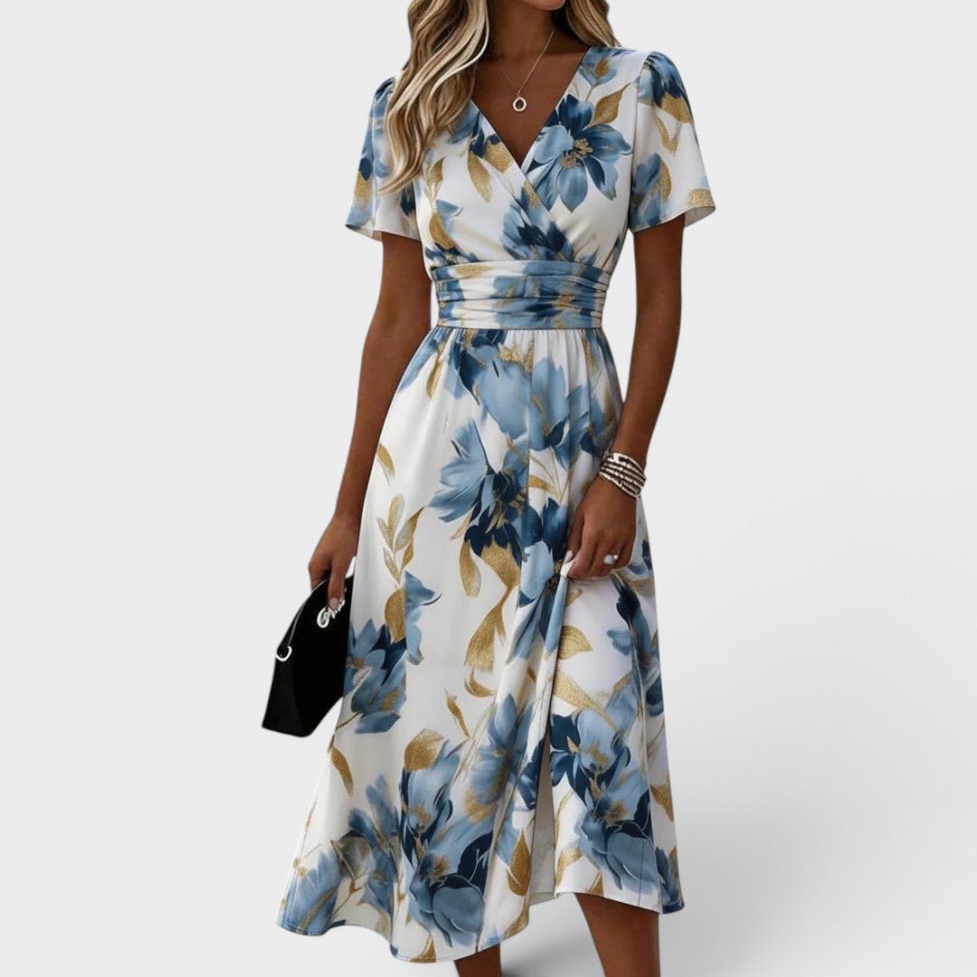 Elara | Floral Wrap Waist Midi Dress Hero