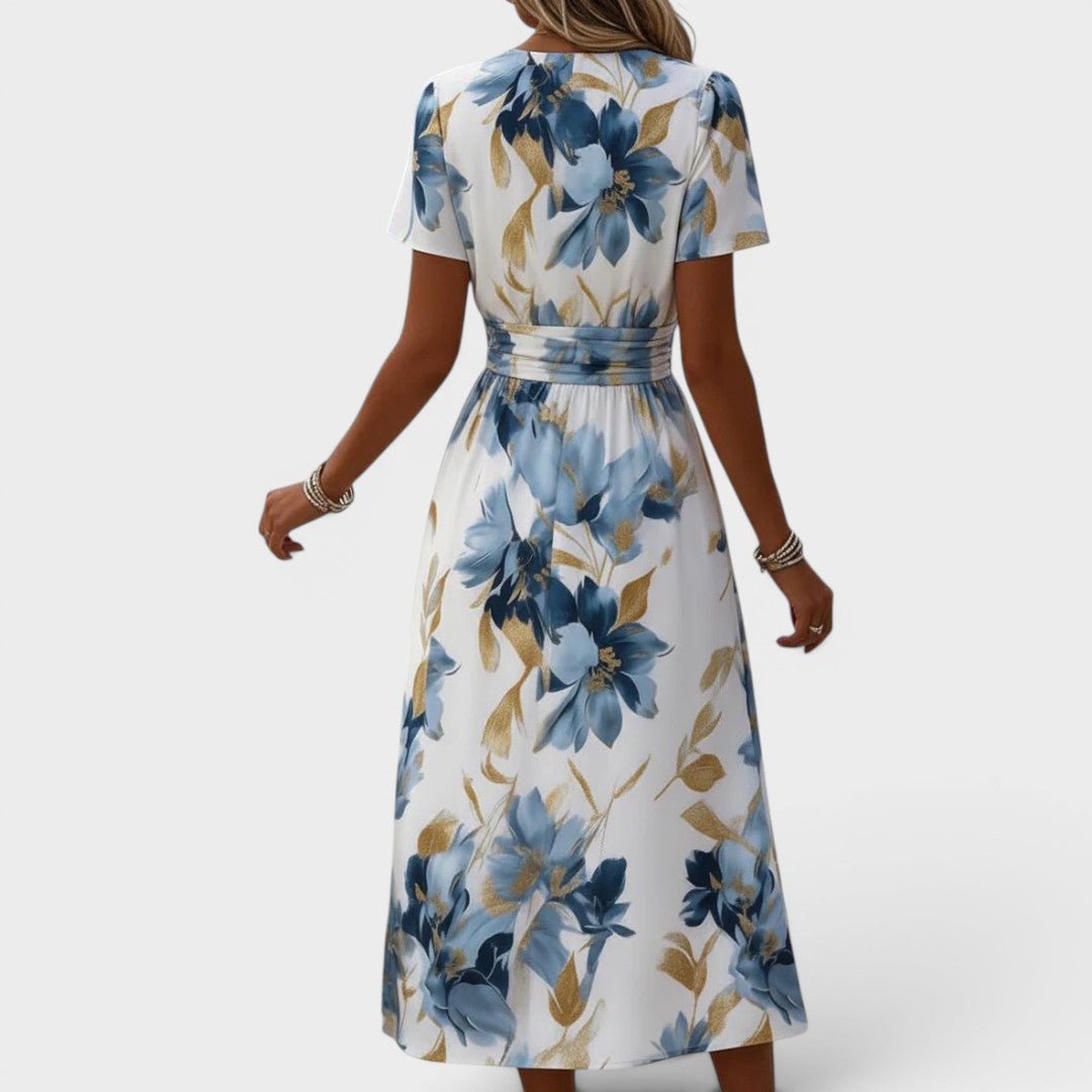 Elara | Floral Wrap Waist Midi Dress Side