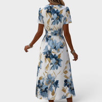 Elara | Floral Wrap Waist Midi Dress Side