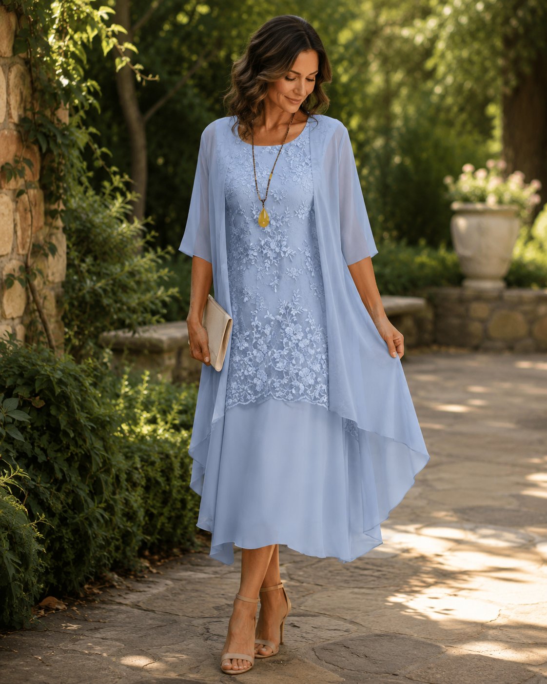 Eleanor | Elegant Chiffon Two-Piece Dress Front